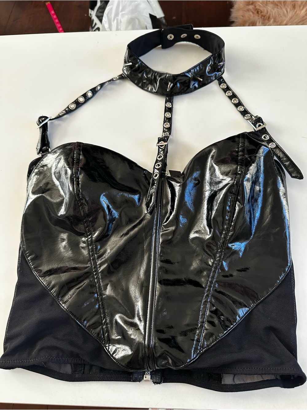 Dolls Kill Widow Dungeon Dynasty Patent Black Spiked Halter Bustier Top large